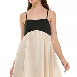 Rowa Black & Cream Spaghetti-Strap Mini Dress